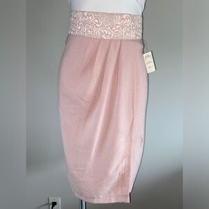 Synari light pink midi skirt with lace trimmed waistband